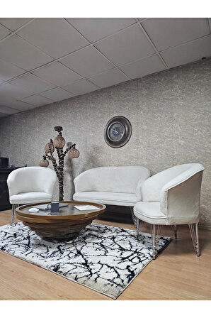 TEDDY Takım Krom Kaplama Telli Ayak Çay Seti Koltuk - Berjer , Balkon, Salon, Ofis Krem Renk 40 x 125 Boyut/Ebat