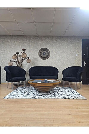 TEDDY Takım Krom Kaplama Telli Ayak Çay Seti Koltuk - Berjer , Balkon, Salon, Ofis Siyah Renk 40 x 125 Boyut/Ebat