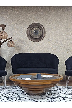 TEDDY Takım Krom Kaplama Telli Ayak Çay Seti Koltuk - Berjer , Balkon, Salon, Ofis Siyah Renk 40 x 125 Boyut/Ebat