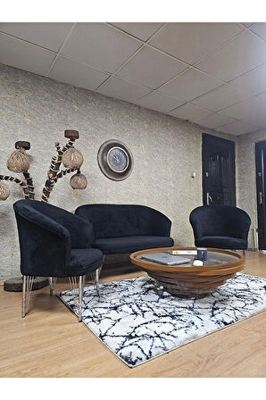 TEDDY Takım Krom Kaplama Telli Ayak Çay Seti Koltuk - Berjer , Balkon, Salon, Ofis Siyah Renk 40 x 125 Boyut/Ebat