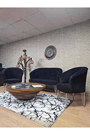 TEDDY Takım Krom Kaplama Telli Ayak Çay Seti Koltuk - Berjer , Balkon, Salon, Ofis Siyah Renk 40 x 125 Boyut/Ebat