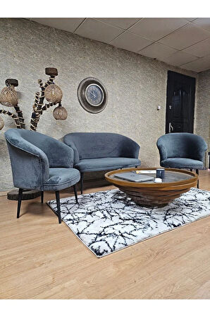 TEDDY Takım Siyah Boyalı Sivriltme Ayak Çay Seti Koltuk - Berjer , Balkon, Salon, Ofis Füme Renk 40 x 125 Boyut/Ebat