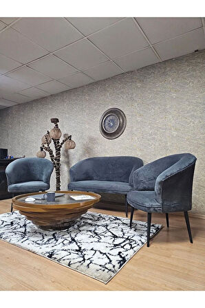 TEDDY Takım Siyah Boyalı Sivriltme Ayak Çay Seti Koltuk - Berjer , Balkon, Salon, Ofis Füme Renk 40 x 125 Boyut/Ebat