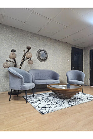 TEDDY Takım Siyah Boyalı Sivriltme Ayak Çay Seti Koltuk - Berjer , Balkon, Salon, Ofis Gri Renk 40 x 125 Boyut/Ebat