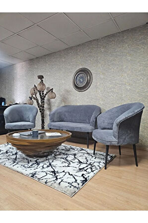 TEDDY Takım Siyah Boyalı Sivriltme Ayak Çay Seti Koltuk - Berjer , Balkon, Salon, Ofis Gri Renk 40 x 125 Boyut/Ebat