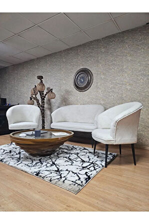 TEDDY Takım Siyah Boyalı Sivriltme Ayak Çay Seti Koltuk - Berjer , Balkon, Salon, Ofis Krem Renk 40 x 125 Boyut/Ebat