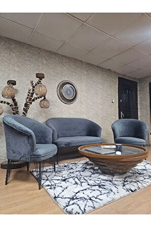 TEDDY Takım Siyah Boyalı Telli Ayak Çay Seti Koltuk - Berjer , Balkon, Salon, Ofis Füme Renk 40 x 125 Boyut/Ebat