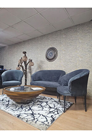 TEDDY Takım Siyah Boyalı Telli Ayak Çay Seti Koltuk - Berjer , Balkon, Salon, Ofis Füme Renk 40 x 125 Boyut/Ebat