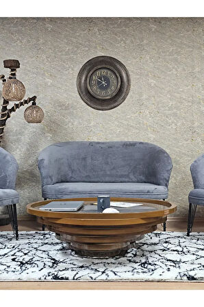 TEDDY Takım Siyah Boyalı Telli Ayak Çay Seti Koltuk - Berjer , Balkon, Salon, Ofis Gri Renk 40 x 125 Boyut/Ebat