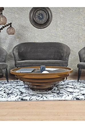 TEDDY Takım Siyah Boyalı Telli Ayak Çay Seti Koltuk - Berjer , Balkon, Salon, Ofis Kahverengi Renk 40 x 125 Boyut/Ebat