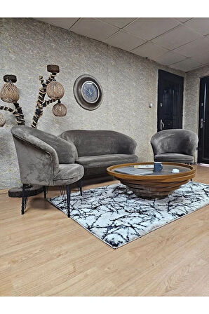 TEDDY Takım Siyah Boyalı Telli Ayak Çay Seti Koltuk - Berjer , Balkon, Salon, Ofis Kahverengi Renk 40 x 125 Boyut/Ebat