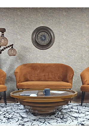 TEDDY Takım Siyah Boyalı Telli Ayak Çay Seti Koltuk - Berjer , Balkon, Salon, Ofis Kiremit Renk 40 x 125 Boyut/Ebat