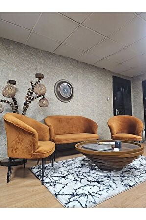 TEDDY Takım Siyah Boyalı Telli Ayak Çay Seti Koltuk - Berjer , Balkon, Salon, Ofis Kiremit Renk 40 x 125 Boyut/Ebat