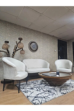 TEDDY Takım Siyah Boyalı Telli Ayak Çay Seti Koltuk - Berjer , Balkon, Salon, Ofis Krem Renk 40 x 125 Boyut/Ebat