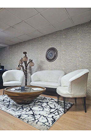 TEDDY Takım Siyah Boyalı Telli Ayak Çay Seti Koltuk - Berjer , Balkon, Salon, Ofis Krem Renk 40 x 125 Boyut/Ebat