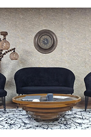 TEDDY Takım Siyah Boyalı Telli Ayak Çay Seti Koltuk - Berjer , Balkon, Salon, Ofis Siyah Renk 40 x 125 Boyut/Ebat