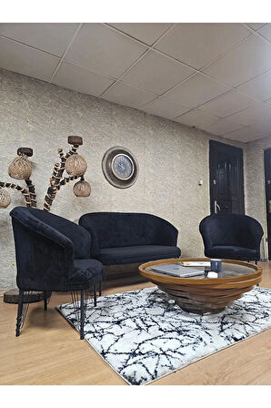 TEDDY Takım Siyah Boyalı Telli Ayak Çay Seti Koltuk - Berjer , Balkon, Salon, Ofis Siyah Renk 40 x 125 Boyut/Ebat