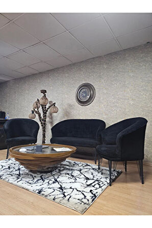 TEDDY Takım Siyah Boyalı Telli Ayak Çay Seti Koltuk - Berjer , Balkon, Salon, Ofis Siyah Renk 40 x 125 Boyut/Ebat