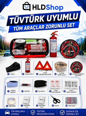 Takviyeli Trafik seti Lüx Trafik Seti Çantalı + 1200 Amper Akü Takviye Kablosu Çantalı Özel Set