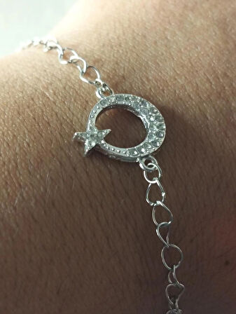 Zirkon taşlı Ayyıldız bileklik
