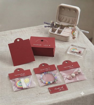 Premium Kırmızı Takı Paketleme Kartı 100 Adet | Takı ve Aksesuar Ambalaj Sunum Kartı