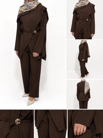 Tenfısı Woman Wear Modal Broş Detaylı İkili Takım Kahverengi
