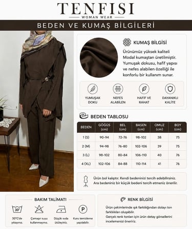 Tenfısı Woman Wear Modal Broş Detaylı İkili Takım Kahverengi