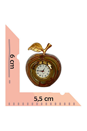 "Oniks Doğal Taş Elma Şeklinde Masa Saati - Dekoratif ve Şık Hediye Seçeneği"