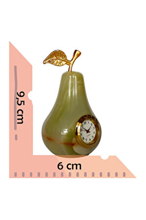 "Doğal Oniks Taş Armut Şeklinde Masa Saati - Dekoratif Hediyelik"