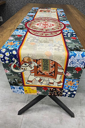 Fil Figürlü Etnik Desenli Runner 40x140 Cm