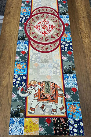 Fil Figürlü Etnik Desenli Runner 40x140 Cm