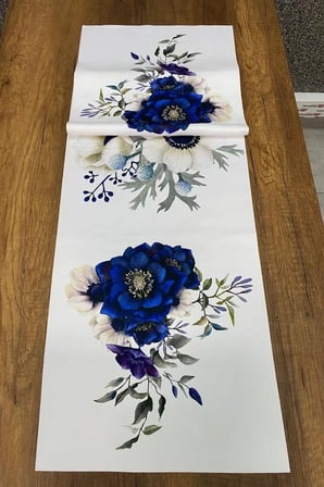 Mavi Gül Desenli Runner 40x140 Cm