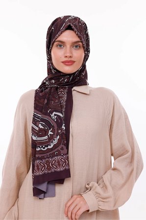 Retro Desenli Kadın Şal Bordo Estascarf