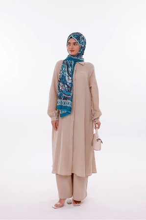 Retro Desenli Kadın Şal Turkuaz Estascarf