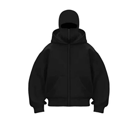 Samuray ZIP Fermuarlı Kapüşonlu SweatShirt- Siyah