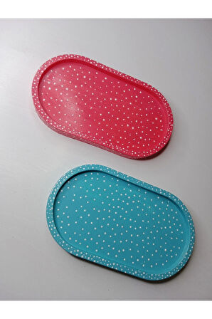 Dekoratif Sunumluk Takı Tabağı İkili Takım Turkuaz Pembe