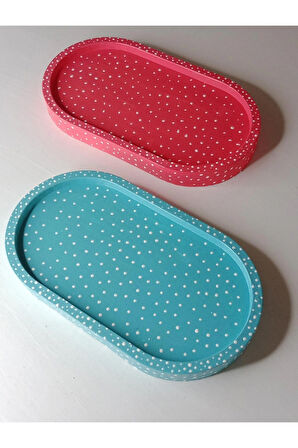 Dekoratif Sunumluk Takı Tabağı İkili Takım Turkuaz Pembe