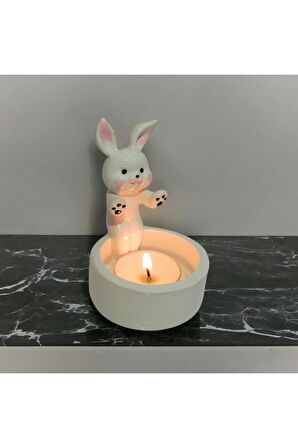 Dekoratif Ateş Başında Isınan Tavşan  Tealight Mumluk Tealight