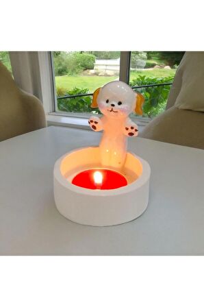 Dekoratif Ateş Başında Isınan köpek  Tealight Mumluk