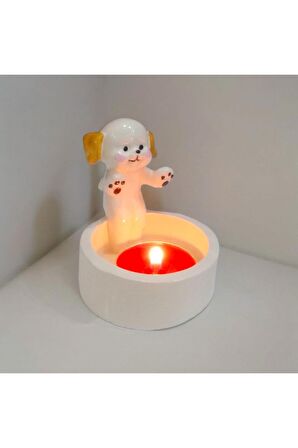 Dekoratif Ateş Başında Isınan köpek  Tealight Mumluk