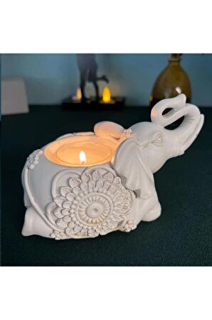 Dekoratif Fil Mumluk Tealight Mumluk Beyaz