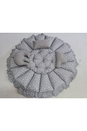 Küçük Gri Yıldız Gri Yuvarlak Babynest Uyku Ve Oyun Minderi
