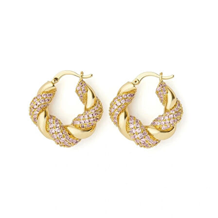 Çelik Özel Seri Taşlı, Gold Küpe