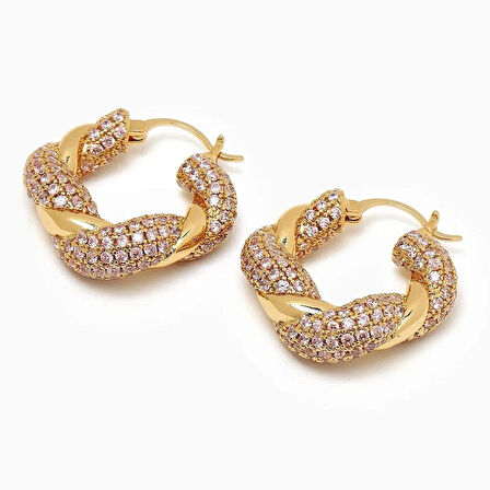 Çelik Özel Seri Taşlı, Gold Küpe
