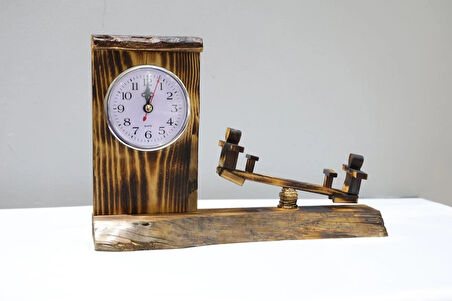  Ahşap Tahterevallili Masa Saati - El Yapımı Nostaljik Tasarım