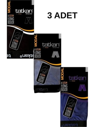 Tatkan Erkek 3'lü Çok Renkli Uzun ( Long ) Penye Modal Boxer Short Abani Classic