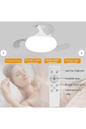 Katlanabilir LED Tavan Vantilatörü – Sessiz, Akıllı ve Kumandalı Aydınlatma 22.5''