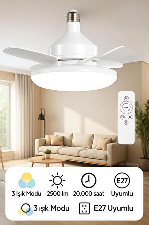 Katlanabilir LED Tavan Vantilatörü – Sessiz, Akıllı ve Kumandalı Aydınlatma 22.5''