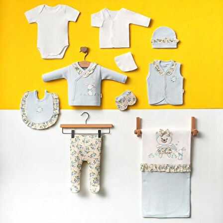  KIZ BEBEK 0-3 AY ÇİÇEKLİ TAVŞANLI 10LU SET %100 ORGANİK PAMUK