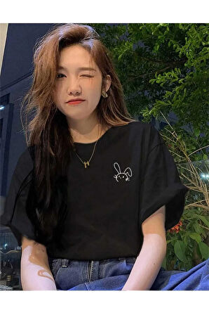 malkoçbey  küçük tavşan  detaylı basic oversize unisex  t-şhirt